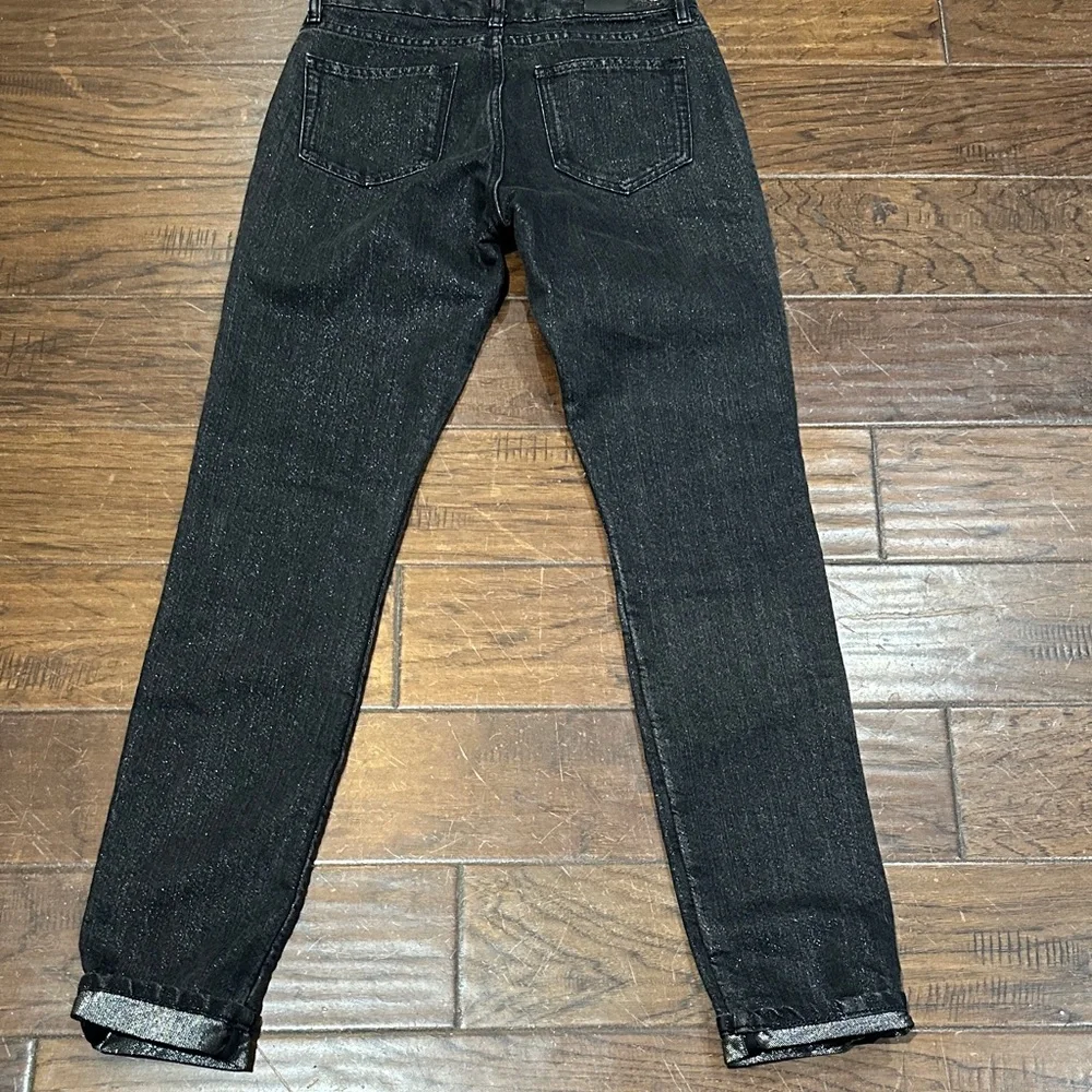 Karl Lagerfeld Black Distressed Skinny Metallic Jeans size 26 Luxury Denim - Picture 6 of 8